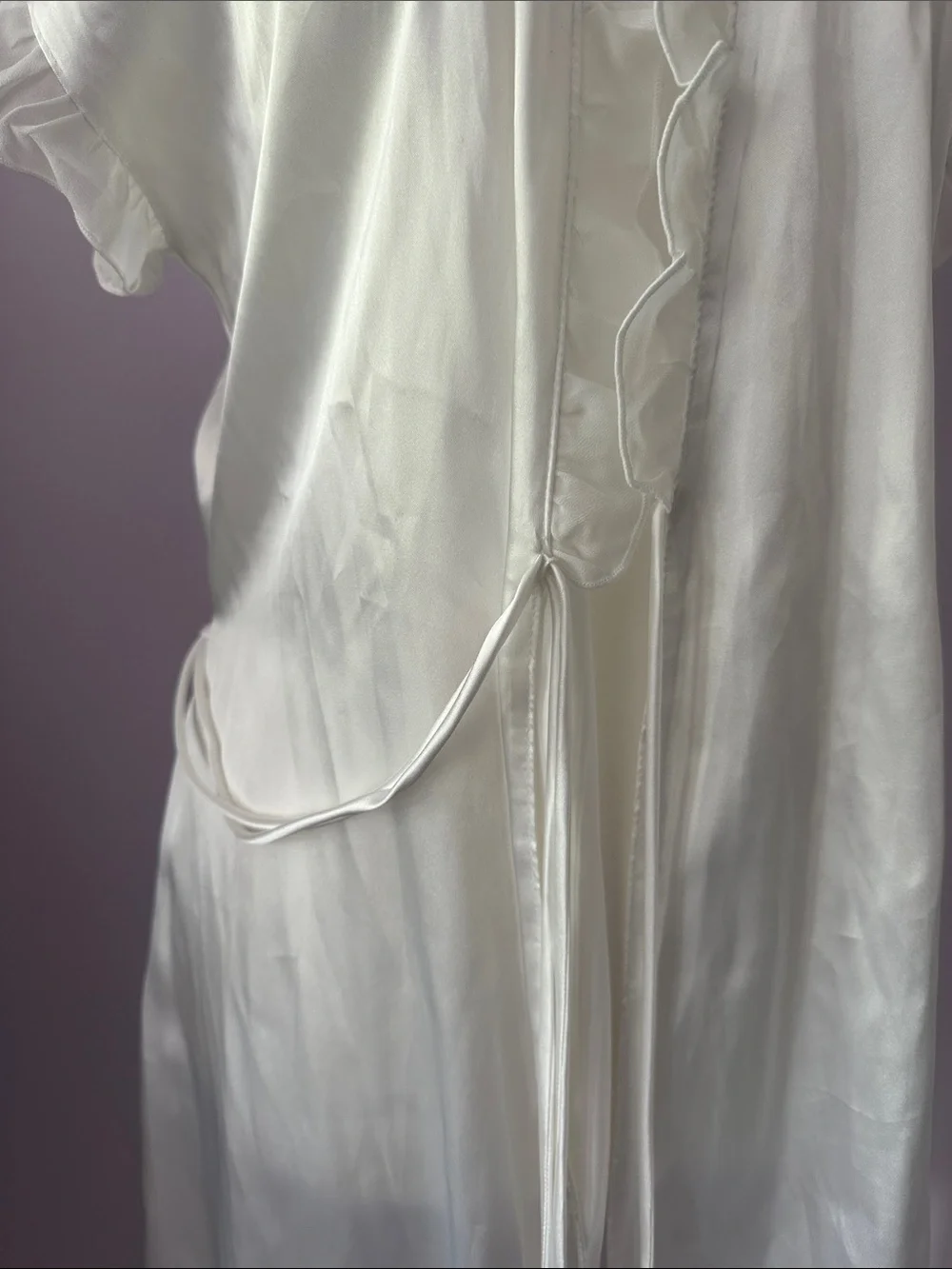 Vintage Ivory Satin Robe with Ruffle Trim